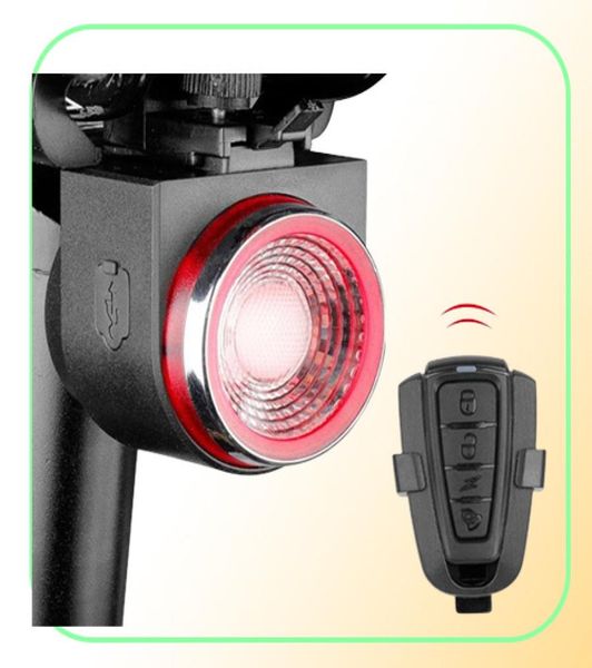 Luzes de bicicleta de bicicleta de bicicleta traseira de controle remoto sem fio traseiro lâmpada traseira recarregável Ciclismo Antitheft Radar Alarm1622595