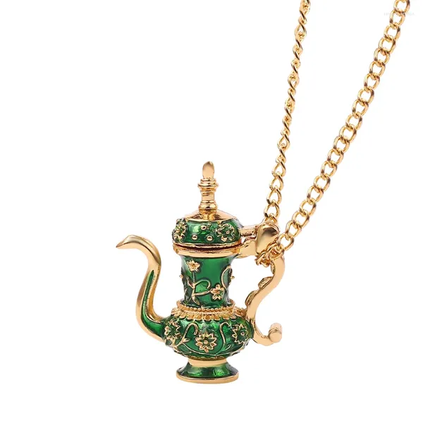 Zincirler Yeşil çaydanlık kolye, çayı kap kupası zarif emaye cazibesi yaratıcı mücevher kadın hediyesi açabilir