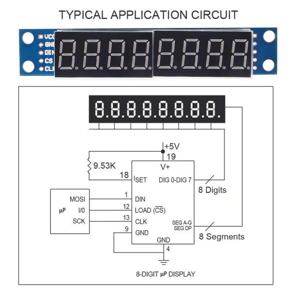 8 Ziffern 7 Segmentmodul MAX7219 8 Bit Digital Segment Rohr LED -Anzeigemodul für Arduino MCU/51/AVR/STM32/Raspberry Pi 4 Modell