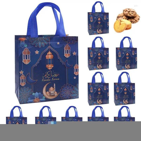 Decorazioni natalizie sacchetto Eid con manico 12 pezzi di tote borse riutilizzabili non pieghevoli intrecciati a colori vivaci per le carte dolci biscotti cioccolato