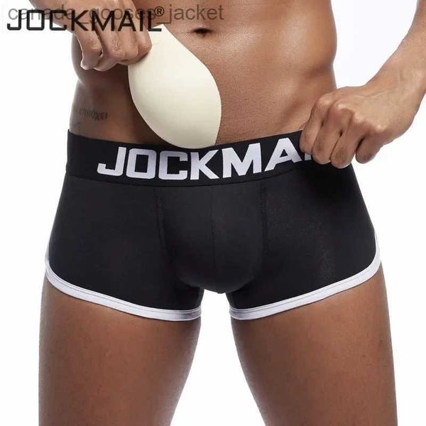 Underpants Jockmail Brand Brand Sexy Mens Underwear Penis Boxer Push Up Shorts Mens Bag Pad Pad Baggage Underwear omosessuale C240411