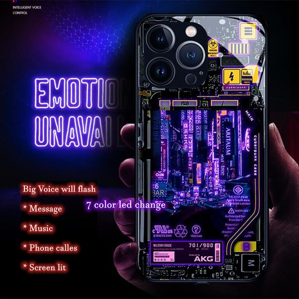 Cyberpunk -Stil Smart Luminous Phone Hülle für OnePlus 9 Pro 9 9r 8 7t Pro 6 6t Nord N10 N20 5G Glas Original Back Coques