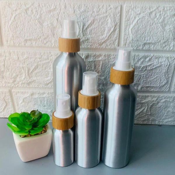 Bottiglie di stoccaggio flacone spray da 30 ml 50 ml 100 ml 120 ml Contenitore di bambù Collaggio cosmetico in alluminio per olio per olio
