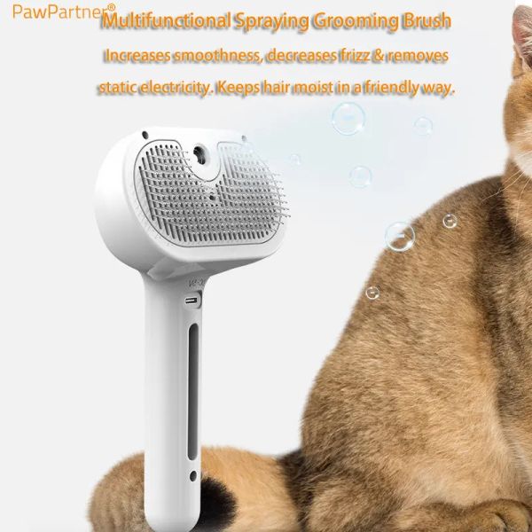 Pawpartner Dog Cat Com Com Com Com Self Cleaning Haustiere Haarentferner Pinsel für Haustiere Pflegewerkzeuge Demating Comb eingebauter Nebel-Luftbefeuchter