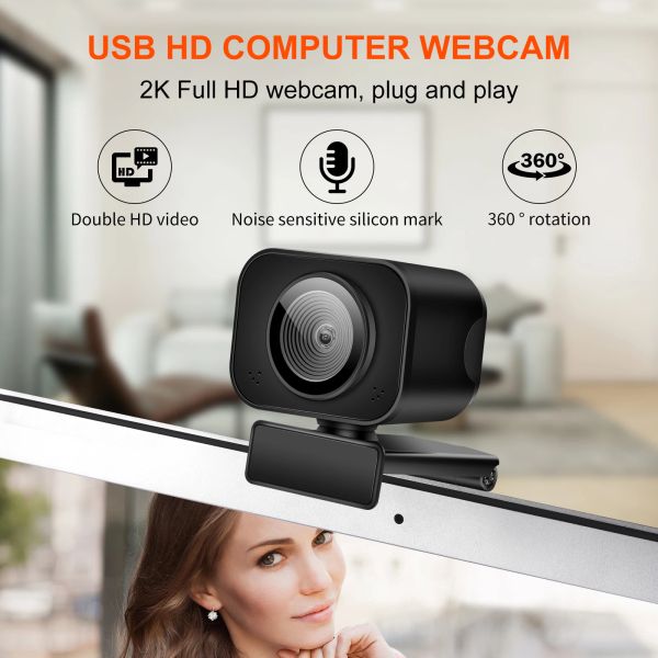 Webcams USB Webcam 2K Full HD Web Camera com Microfone Webcam para PC Computador Mac Laptop Live Broadcast Youtube Skype Mini Camera