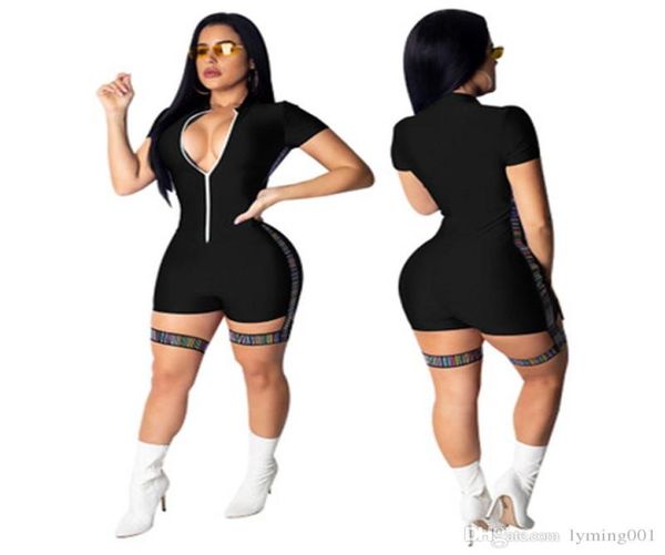 Frauen Overalls Night Club Rompers Fashion Summer Bodcon Sexy V Neck Reißverschluss Kurzarm ein Stück Bodysuit Kleidung S2XL NEU WHO6725923