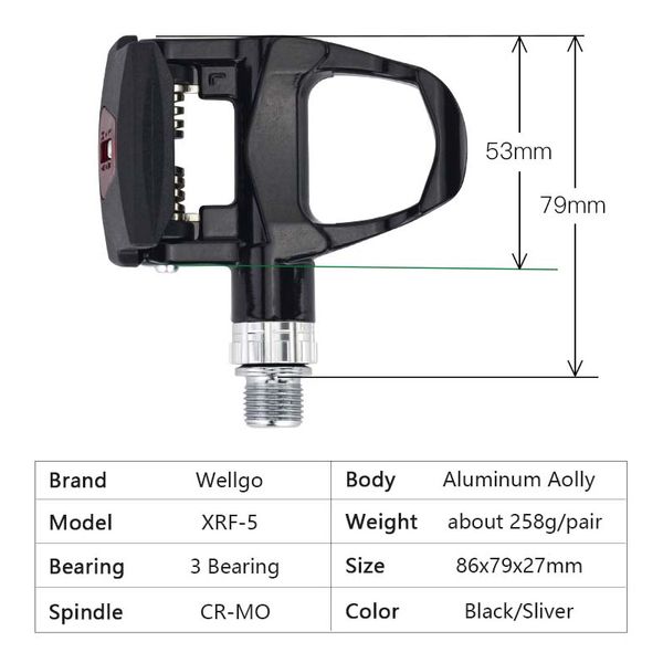 WELLGO XRF 5 Bike Road Bike Local de alumínio de alumínio auto-bloqueio 3 Pedal de trava do eixo CR-Mo selado com chuteiras 258g/par