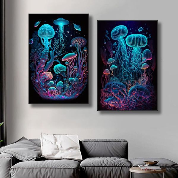 Poster de água -viva colorida Arte oceânica amante do mar da vida