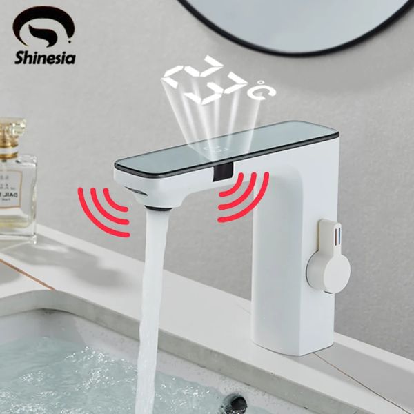 Torneiras de bacia do banheiro Shinesia Touch Sensor Digital LED temperatura Display Hot Water Hater Sink Inteligente Torneira de Água de Torneira