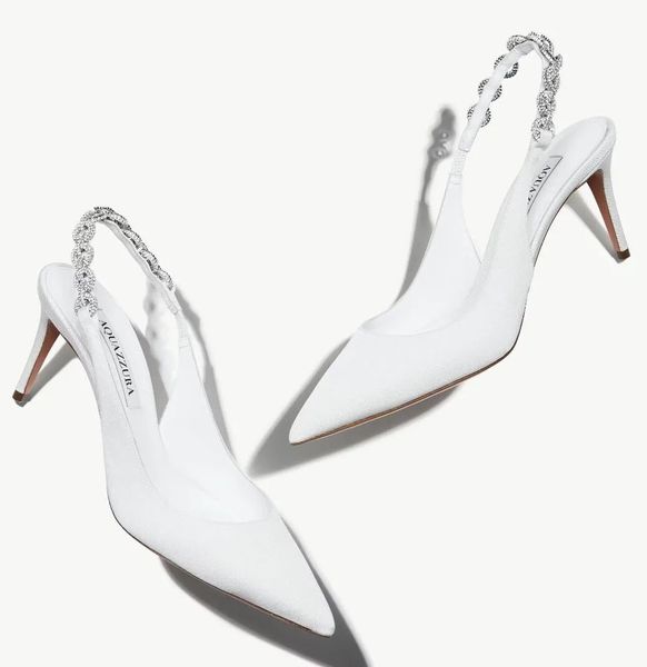 Top Luxury Aquazzura Love Link Sandals Scarpe da donna con punta punta di punta a forma di cristallo a forma di circo di cristal