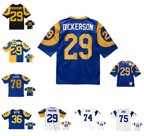 Camisas de futebol costadas 29 Eric Dickerson 75 Deacon Jones 74 Merlin Olsen 78 Jackie Slater 36 Jerome Bettis Mesh Mesh Legacy Aposentado Retro Classics Men.