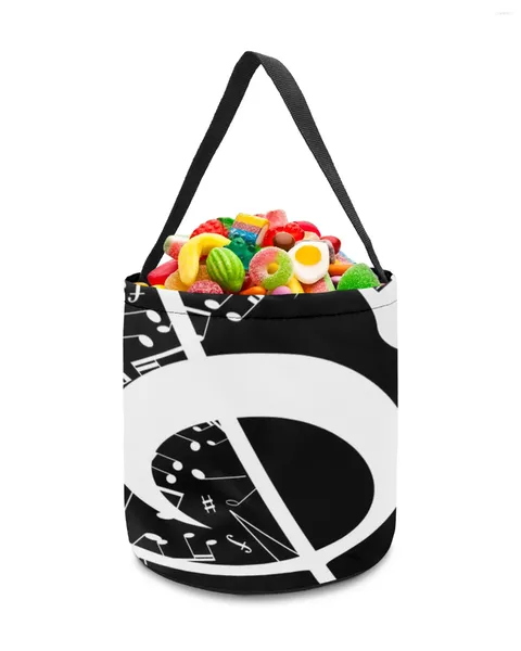 Bolsas de armazenamento Música Girl Musical Note Retro Style Decoração da casa Toys Basket Candy Bag Presens para crianças