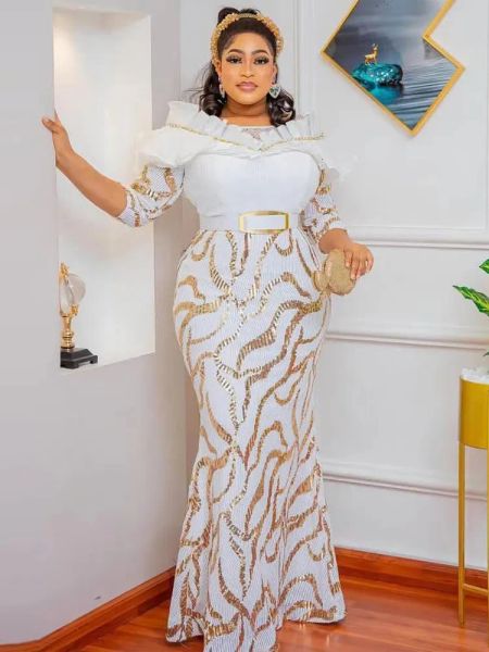 Kleider grundlegende lässige Kleider Hochzeitsfeier Abend Kleider Lange Luxus Dubai Afrikanische Paillette Bodycon Mermaid Robe Ankara Dashiki Outfits ve