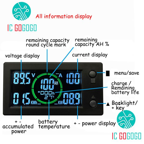 Hall Coulomb medidor de contador de tensão de corrente Indicador de capacidade de energia LCD Exibição de lítio monitor de bateria ebike bluetooth