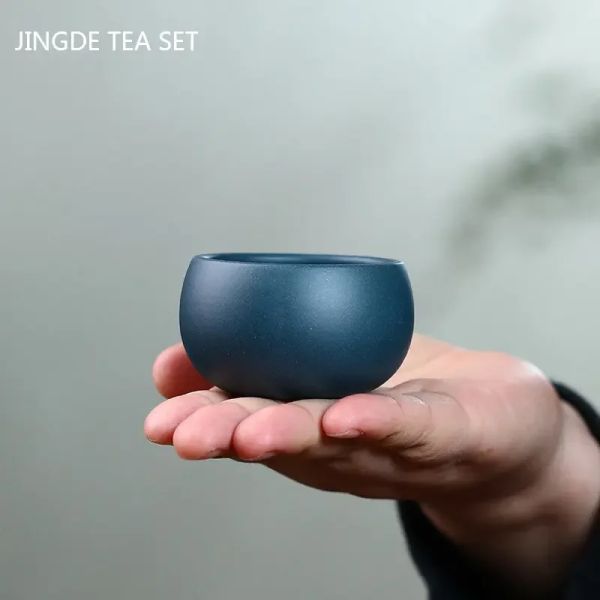 50ml antika mor kil çay bardağı el yapımı taşınabilir küçük çay kase ev kişisel tek fincan Çin zisha çay seti