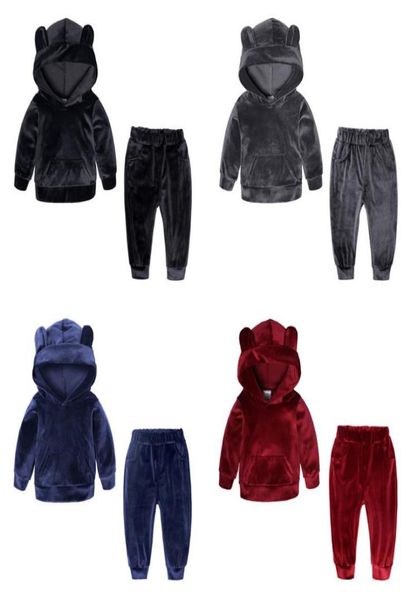 INS KIDAK TRACHSUITS GOLD Velvet Kızlar Spor Şarkıları Boy Hoodie Tops Pants 2 PCS Setler Bebek Erkek Giyim Setleri 4 Renk İsteğe Bağlı DW18345678226