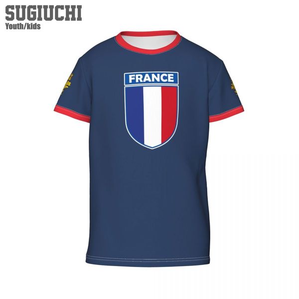 Nome personalizado Número France Flag Emblem 3D Circhas para crianças menino juvenil/menina Tees de futebol de futebol de futebol de futebol Camiseta