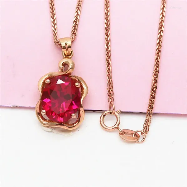 Ketten 585 Lila Gold Einfach eingelegtes quadratisch rotes Edelstein Halskette für Frauen mit 14K Rose Anhänger Charming Schmuck Geschenk Mom