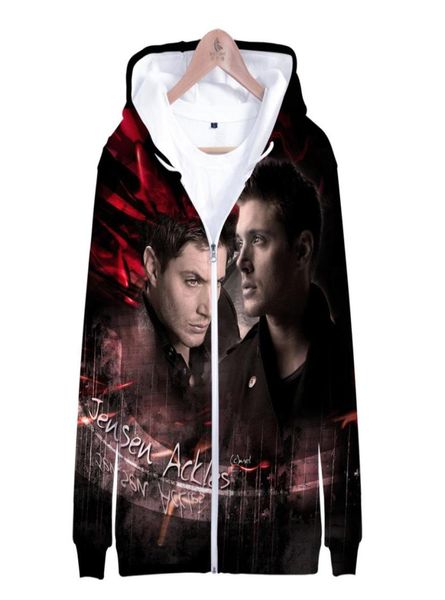 SPN SUPERNATURAL 3D PRIMENTO FELIAGENSO MULHERMEN MUO COLELIZAÇÃO SORTE SWORTHEATHEATH HIP HIP HOPA LONGA CAPAÇÃO DE ZIPPER CAPELA MASCO RATELSUIT1830299