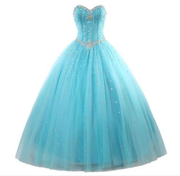 Новые элегантные монетные голубые платья Quinceanera Ball Plant с бусинами оборки Sequin Laceup Sweep Train Promp