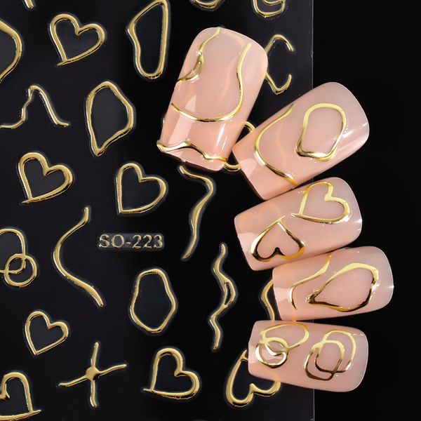 3d Love Heart Lines Nagelaufkleber Rose Gold Silber Metall Streifen Buchstaben Krümmung Kurve Nägel Kunst Sliders Politis Maniküre Dekor