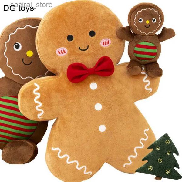 Dolgulu peluş hayvanlar sevimli zencefilli ekmek peluş oyuncak doldurulmuş karamel çikolata zencefilli kurabiye adam yastık Noel ağacı ev yay yüzük dekor xmas geyik l411