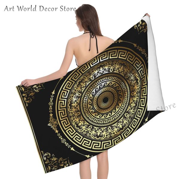 Luxus schwarzes Gold Griechisch Key Badhandtuch Mikrofaser Schnelltuch Handtuch Großes Handtuch 80x130 cm für Frauen