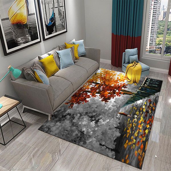 3D-Farbe Vintage Landschaft Ölmalerei Druck Teppich für Küche Wohnzimmer Schlafzimmer Nicht rutschende Absorption Wohnkultur König Teppich