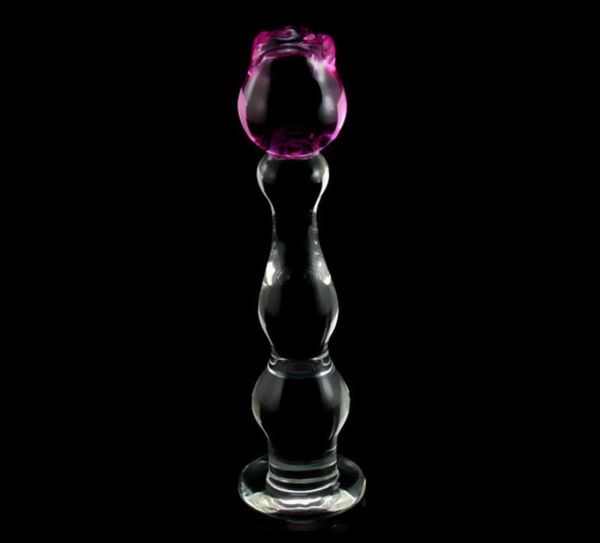 Domi 213cm Ice and Fire Series Rose Flower Design Glass Women Dildo для взрослого анального анального обработки секс -игрушки Y2004211679257