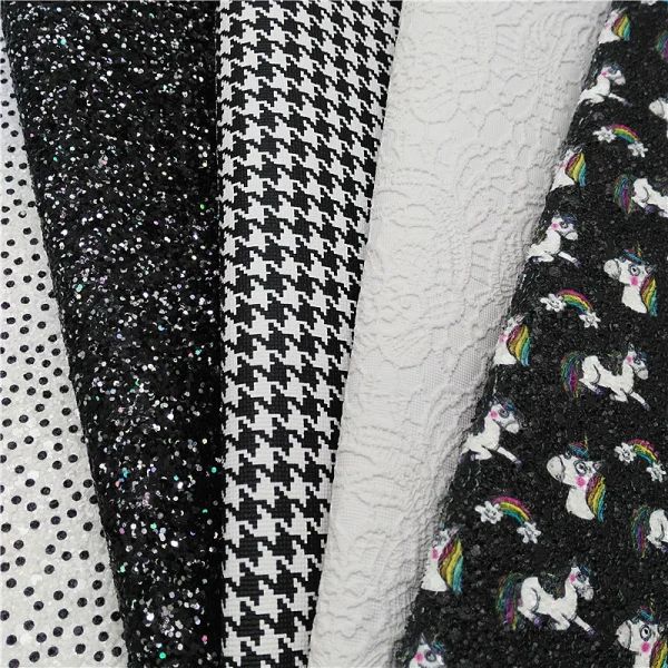 Lençóis de couro preto Dots Unicorns Glitter Glitter Faux Leatra Floral Lace Faux Leather Diy Craft Sheets Mini Rolls W468