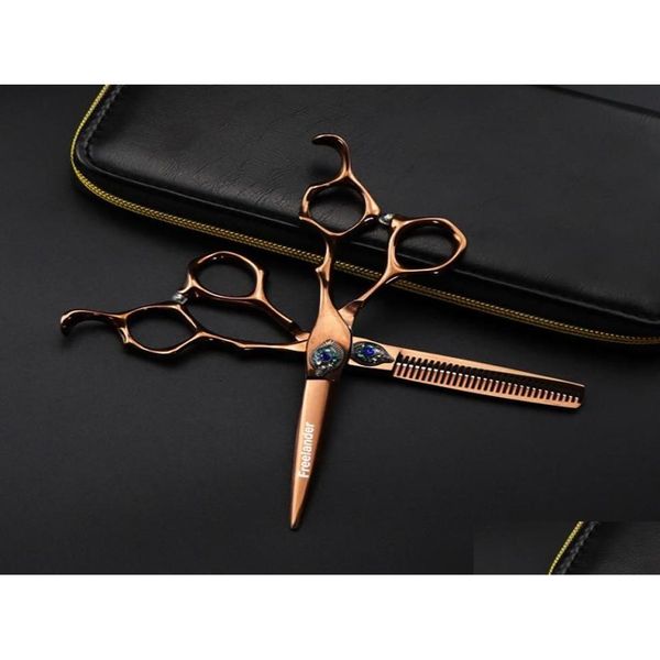 Hair Scissors Professional Feather Gem 6inch Cutting Hairdress Chear Barbeiro de cisalhamento para 8827110 Drop Dat entre entrega de produtos Cuidado OTIT1