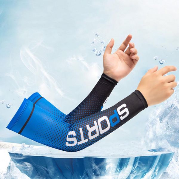 1 conjunto de manga de braço gelo de seda de seda não deslizamento Sunbock de manga Sweat-absorvente de manga de manga esportiva rápida e seca manga de ciclismo grátis