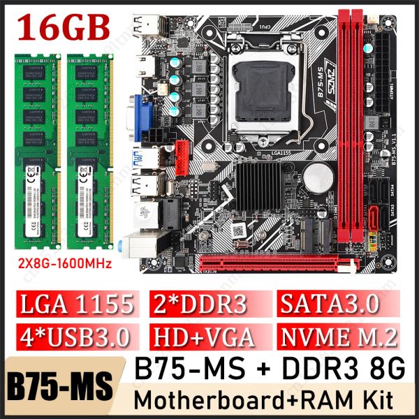 Материнские платы B75MS Motherboard Gaming Kit с 2*8GB DDR3 1600 МГц 16 ГБ ОЗУ