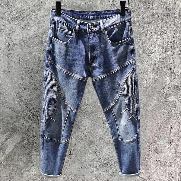 Herren Jeans American Style Men Street Retro Patchwork Motorradhose Slim Fit Small Feet Punk Pantalon Vaqueros Hombre