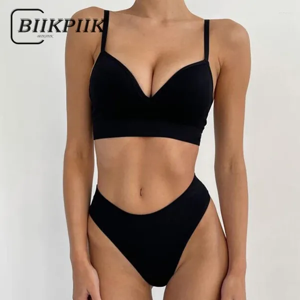 Menas de banho feminina BIIKPIIK Casual Mulheres de roupas íntimas com calcinha com calda Sexy Sporty Slim Fit Sets Bikini Biquíni Duas peças Summer Summer