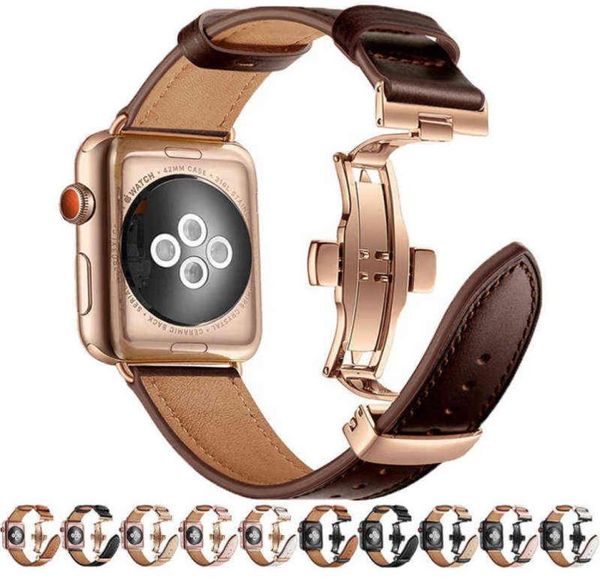 Cinta de couro genuíno para banda de relógio Apple 45mm 41mm 44mm 40mm 42mm 38mm Borbolefly CLASP Correa pulseira Iwatch 4 5 6 SE 7 band5255563