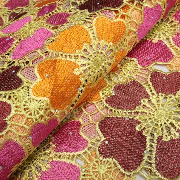 PGC 2023 Многоцветная африканская водорастворимая кружевная ткань с каменным высококачественным 5 -ярдам Нигерийской вышивной ткань для вечеринки для вечеринки