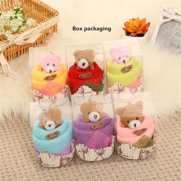 Handtuch 30 Sets Bärenhandtücher 30x30 cm Mini Cup Cake Box Pack Mikrofaser Stoff Handgesicht Waschfeier Hochzeit Geschenke