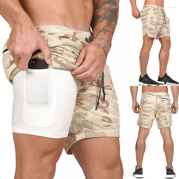 Shorts masculinos Summer 2-in-1 Camuflagem muscular Running Gym Sports Secas de secagem rápida Treinamento de exercícios Fitness Joggin