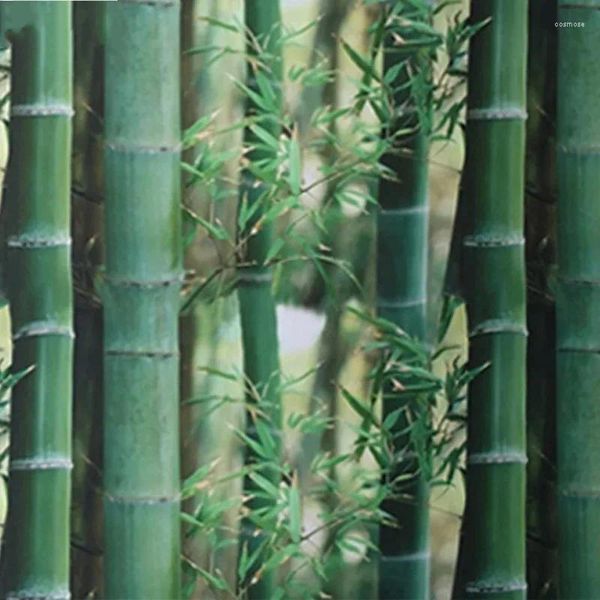 Adesivos de janela Efeito 3D Painted Glass Film Green Bamboo adesivo Banheiro cola livre anti-UV PVC Privacidade opaca decorativa decorativa