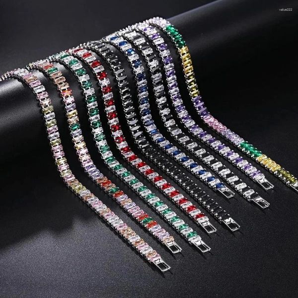 Bracelets de link Tênis de cristal de arco-íris para mulheres Kpop Silver Friend Friend Gifts Colorful Zirconia Bangle Chain An Hand Jewelry H167-M