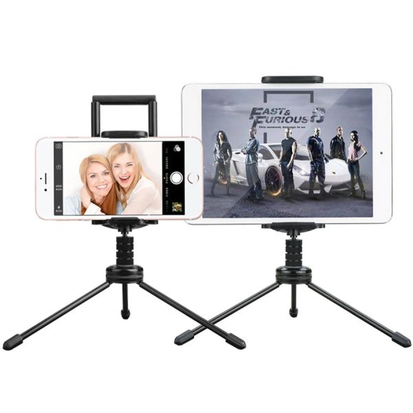 Tripodlar Alüminyum Alaşım Masa Mini Tripod Çift Tutucu Montajlı Cep Telefonları için Tablet Canlı Akış Blogcuları Standlar