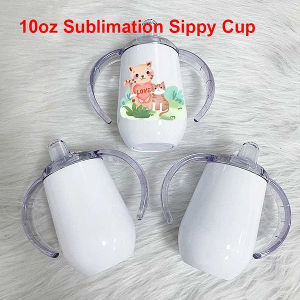 Tassen 10oz Sublimation Sippy Tasse Baby Wasserbecher mit Griff Doppelwand Vakuum isoliertes Becher Neugeborene Weihnachtsgeschenke 240410