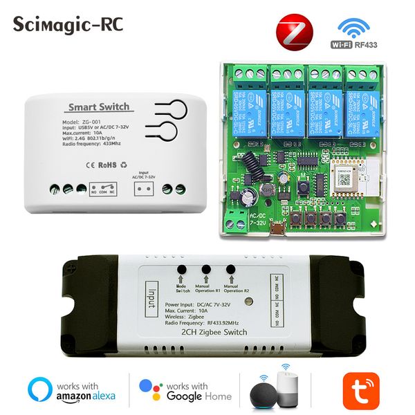 Zigbee Tuya Wifi Motor Akıllı Anahtar Modülü 5V 12V 32V 220V RF 433 Radyo Uzaktan Kumandası 1/2/4 CH Alexa Google için Röle