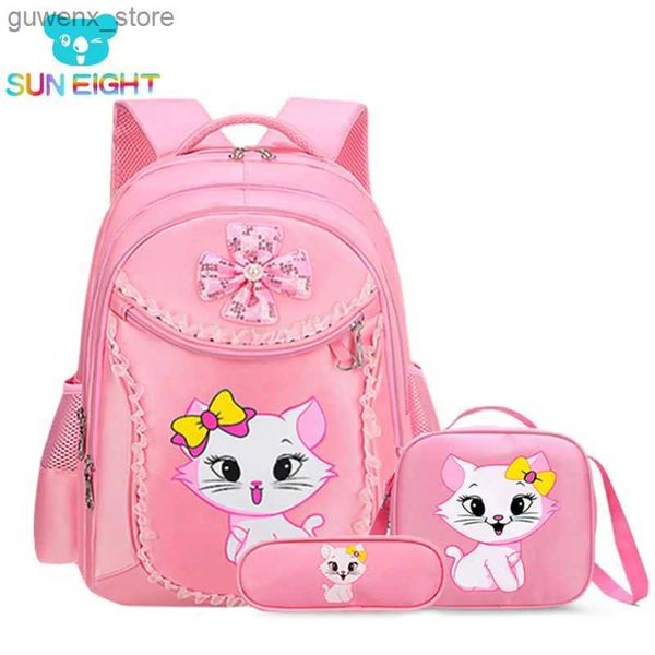 Zaini 3 pezzi di gatto rosa CatDrens Backpack Girl Cartoon Childrens Backpack Kitten Stampato Backpack Mochilas Escolari