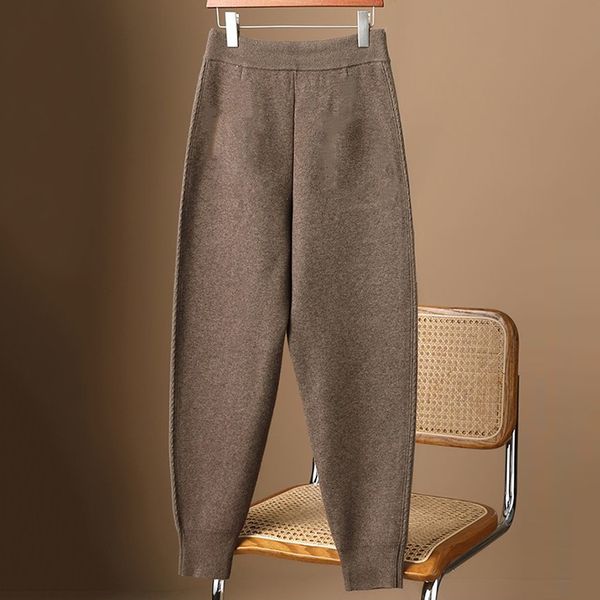 Frauen gestrickt Harem Pant 2023 Herbst Winter Warm Schnüre -up hohe Taille Stretch -Trouses