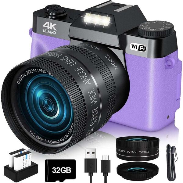 Acquisisci momenti mozzafiato con la fotocamera digitale Vjianger aggiornata 2024 - fotocamera da vlogging da 4K 48MP per YouTube con WiFi, schermo a fogli mobili a 180 gradi, 16x zoom digitale