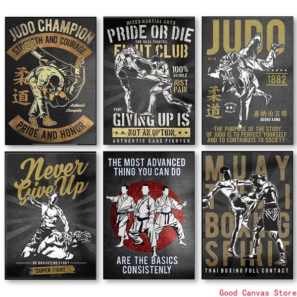 Design pubblicitario di arte marziale dipinto di tela muay thai judo karate taekwondo stampe e poster wall art bar club decorazioni per la casa