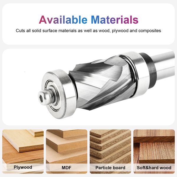 1pc Dreanique Router Bit Two Flaut Flush Trim Fluming Cutter Upding Cut Cut Mill com rolamento 1/4 1/2 fábrica de extremidade espiral de haste