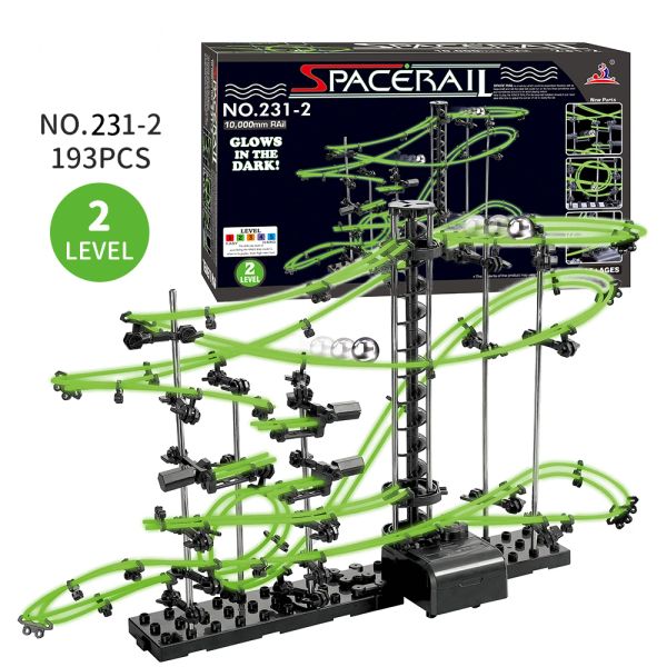 Scacerail Marble Run per adulti per bambini giochi per la gara di gara Livello 2 Modello di esperimento luminoso Modello di elevatore elettrico Scienze Toy